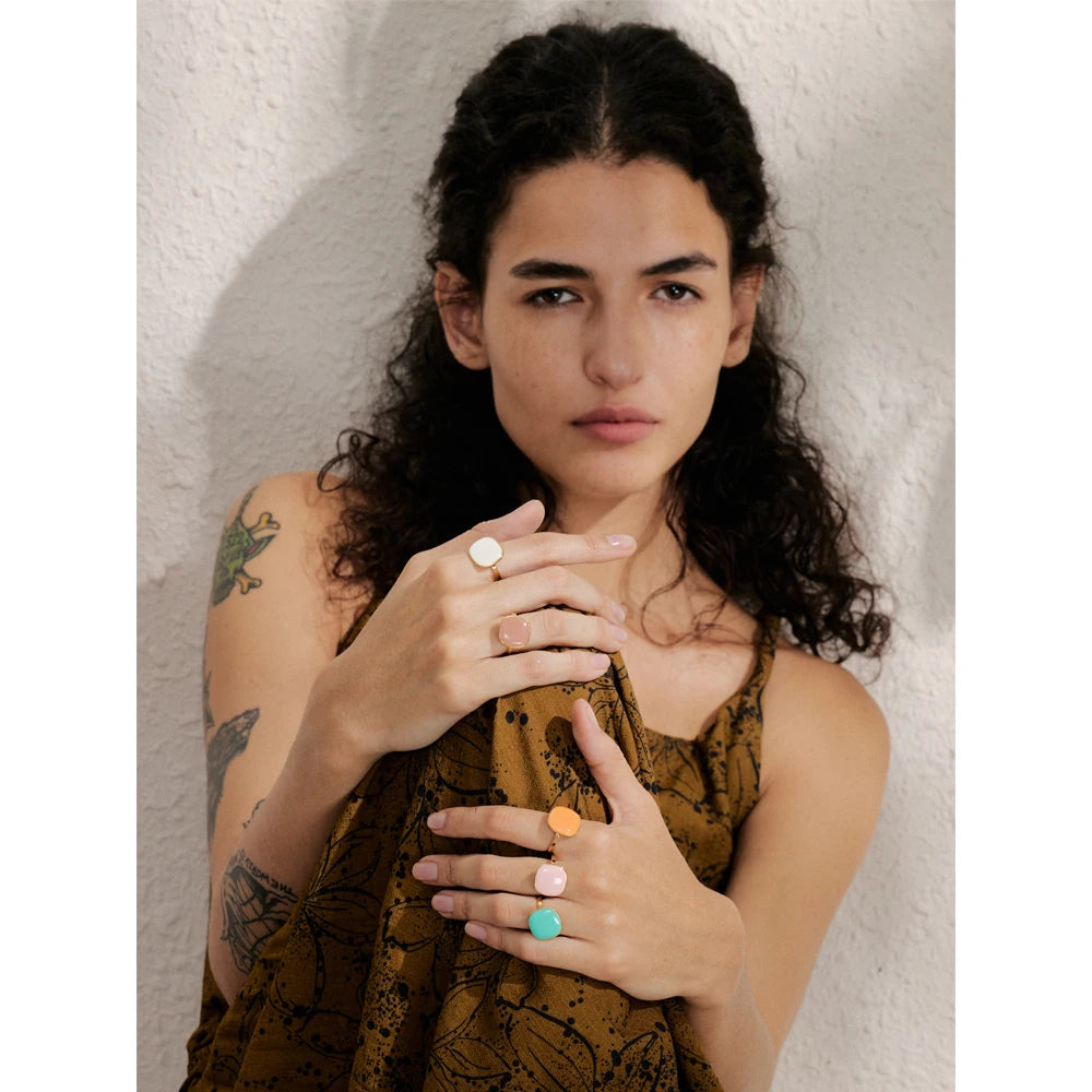 Yhpup chegadas doces doce quadrado anel ajustável 18k dourado pvd banhado a aço inoxidável verão popular charme jóias presente