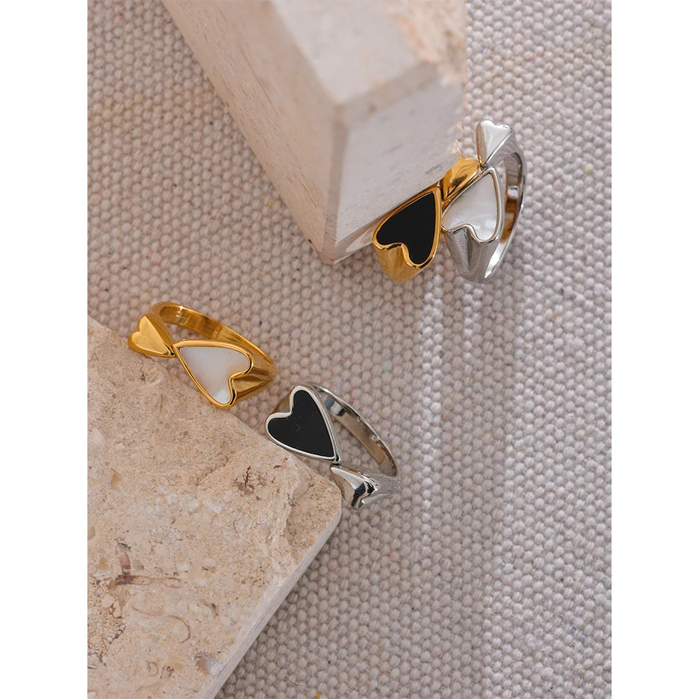 Yhpup concha acrílico coração aço inoxidável elegante anel para mulheres encantos textura de metal à prova dwaterproof água jóias douradas presente de gala