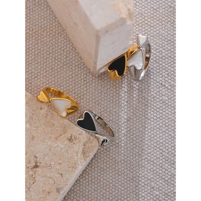 Yhpup concha acrílico coração aço inoxidável elegante anel para mulheres encantos textura de metal à prova dwaterproof água jóias douradas presente de gala