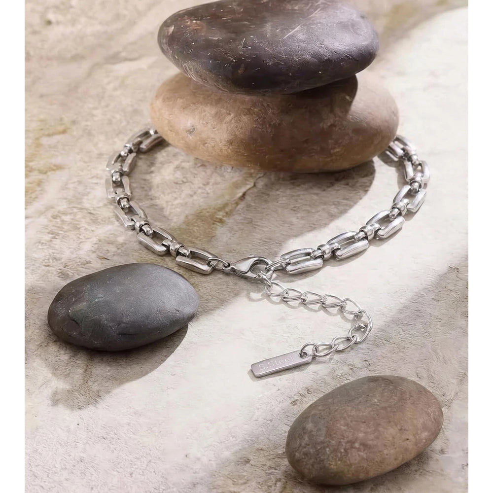 Pulseira de Aço Inoxidável Yhpup, Corrente de Metal de Alta Qualidade, Joia de Pulso Personalizada e à Prova d'Água para Mulheres
