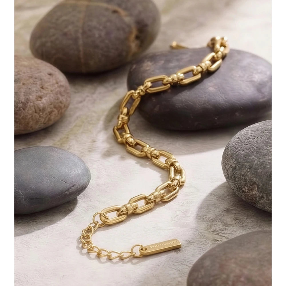 Pulseira de Aço Inoxidável Yhpup, Corrente de Metal de Alta Qualidade, Joia de Pulso Personalizada e à Prova d'Água para Mulheres