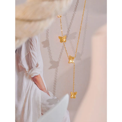 Yhpup estilo popular de aço inoxidável borboleta corrente pingente colar colar 18k banhado a ouro à prova dwaterproof água moda jóias