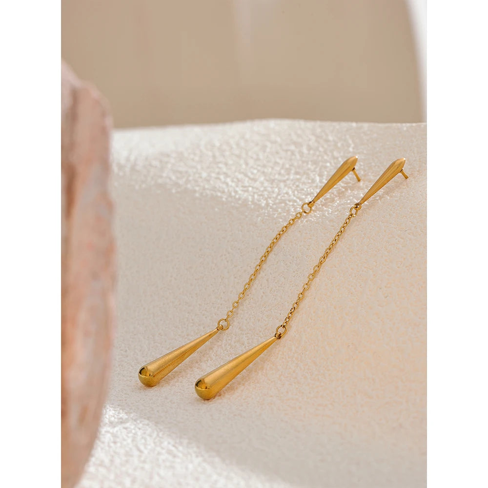 Yhpup 316l aço inoxidável lágrima corrente longo pendurado brincos personalizados moda cor de ouro evitar alergia jóias