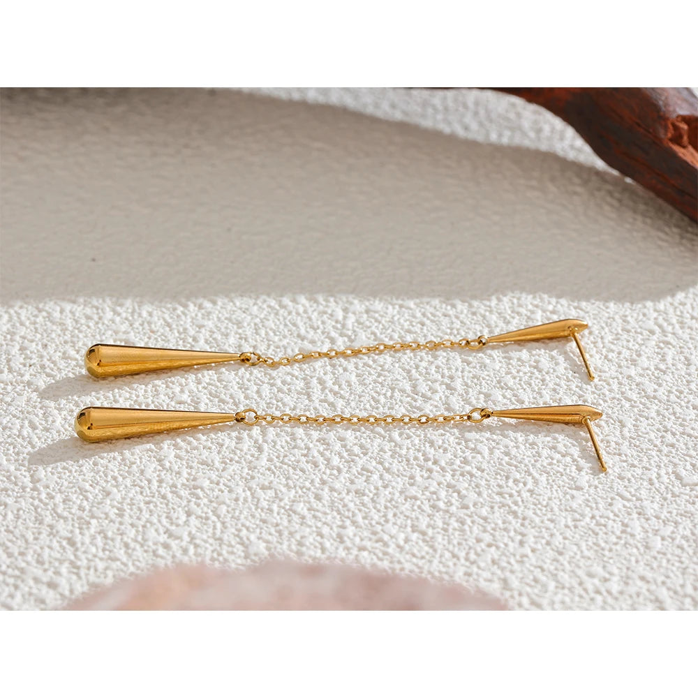 Yhpup 316l aço inoxidável lágrima corrente longo pendurado brincos personalizados moda cor de ouro evitar alergia jóias