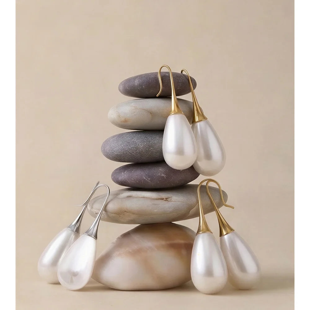 Brincos de Gota de Água em Aço Inoxidável com Pérolas Imitadas Yhpup, Antialérgicos, Estilo Coreano, Elegância e Moda para o Dia a Dia