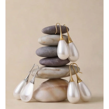 Brincos de Gota de Água em Aço Inoxidável com Pérolas Imitadas Yhpup, Antialérgicos, Estilo Coreano, Elegância e Moda para o Dia a Dia