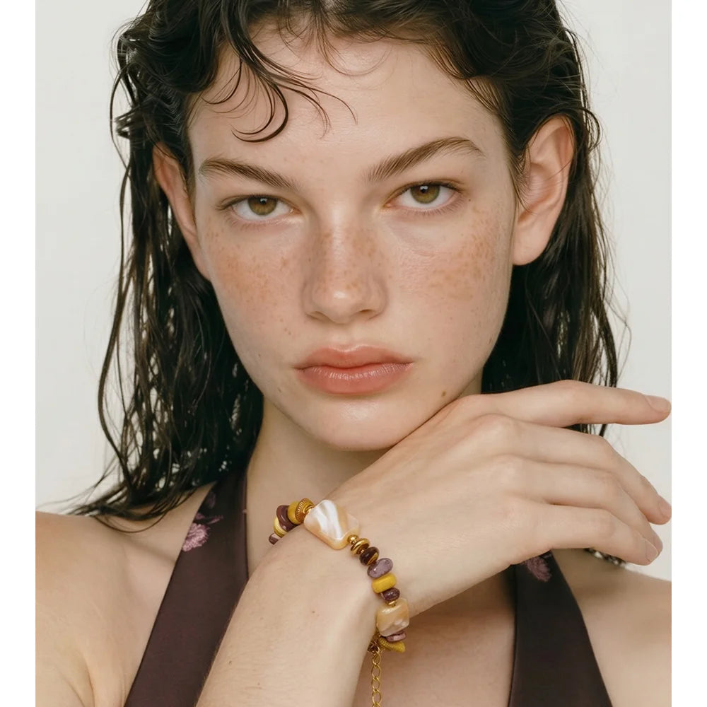 Pulseira de Corrente Yhpup em Aço Inoxidável com Pedra Natural e Concha, Joia de Pulso Artesanal com Contas, Moda Verão 2026, Presente à Prova d'Água
