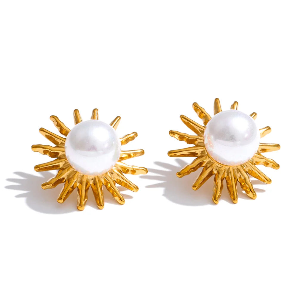 Brincos Florais com Pérolas Simuladas - Zalzani