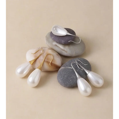 Brincos de Gota de Água em Aço Inoxidável com Pérolas Imitadas Yhpup, Antialérgicos, Estilo Coreano, Elegância e Moda para o Dia a Dia
