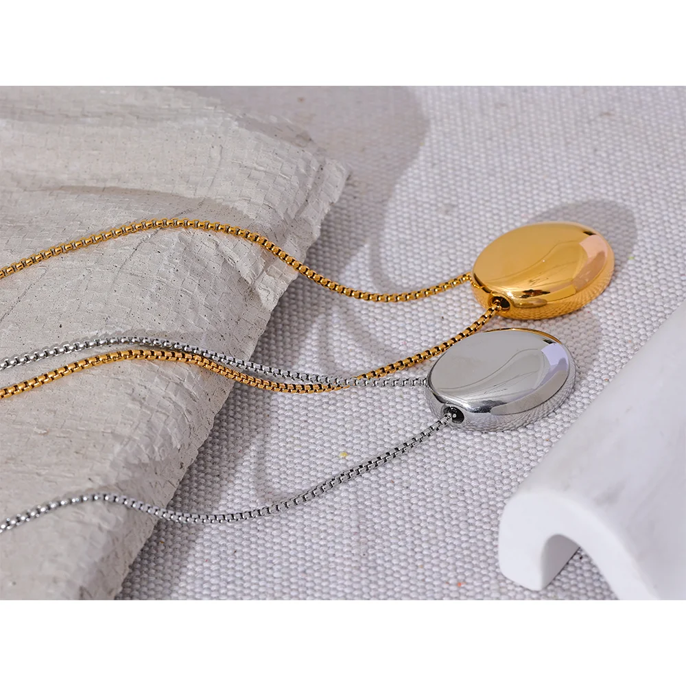 Yhpup 70cm minimalista longo unissex camisola corrente jóias 316l aço inoxidável oval pingente colar para homens mulheres à prova dwaterproof água