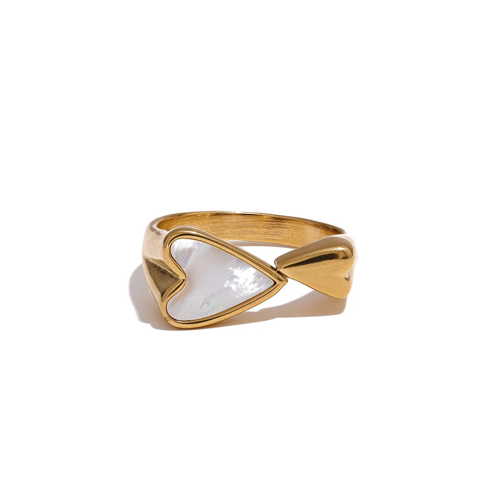 Anel Coração Dourado com Concha Natural Banhado a Ouro 18K | Zalzani