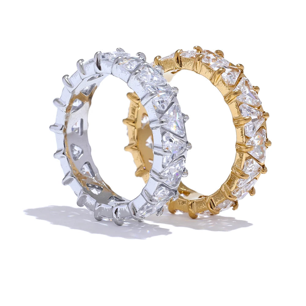 Yhpup anel brilhante de aço inoxidável, delicado, coração brilhante, zircônia cúbica, moda feminina, temperamento de alta qualidade, joias premium