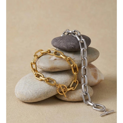Pulseira de Corrente de Aço Inoxidável Yhpup, Resistente a Manchas, Textura Metálica, Fecho de Tarraxa, Joia de Pulso Individualista