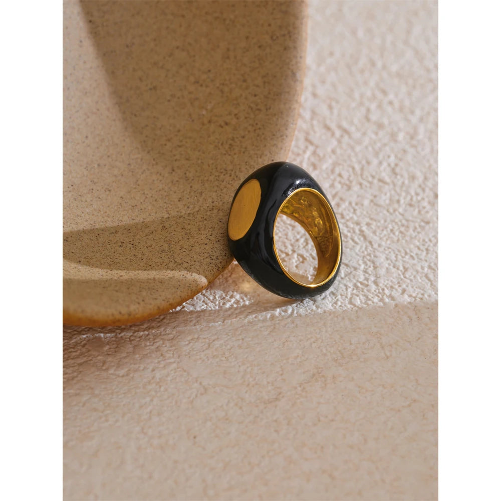 Yhpup 6789 #   Aço inoxidável preto esmalte geométrico 316l anel exclusivo textura minimalista à prova dwaterproof água dedo jóias incomuns novo