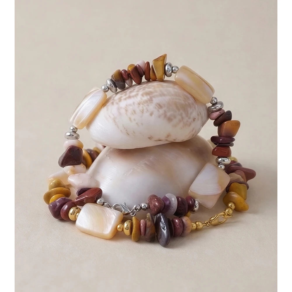 Pulseira de Corrente Yhpup em Aço Inoxidável com Pedra Natural e Concha, Joia de Pulso Artesanal com Contas, Moda Verão 2026, Presente à Prova d'Água