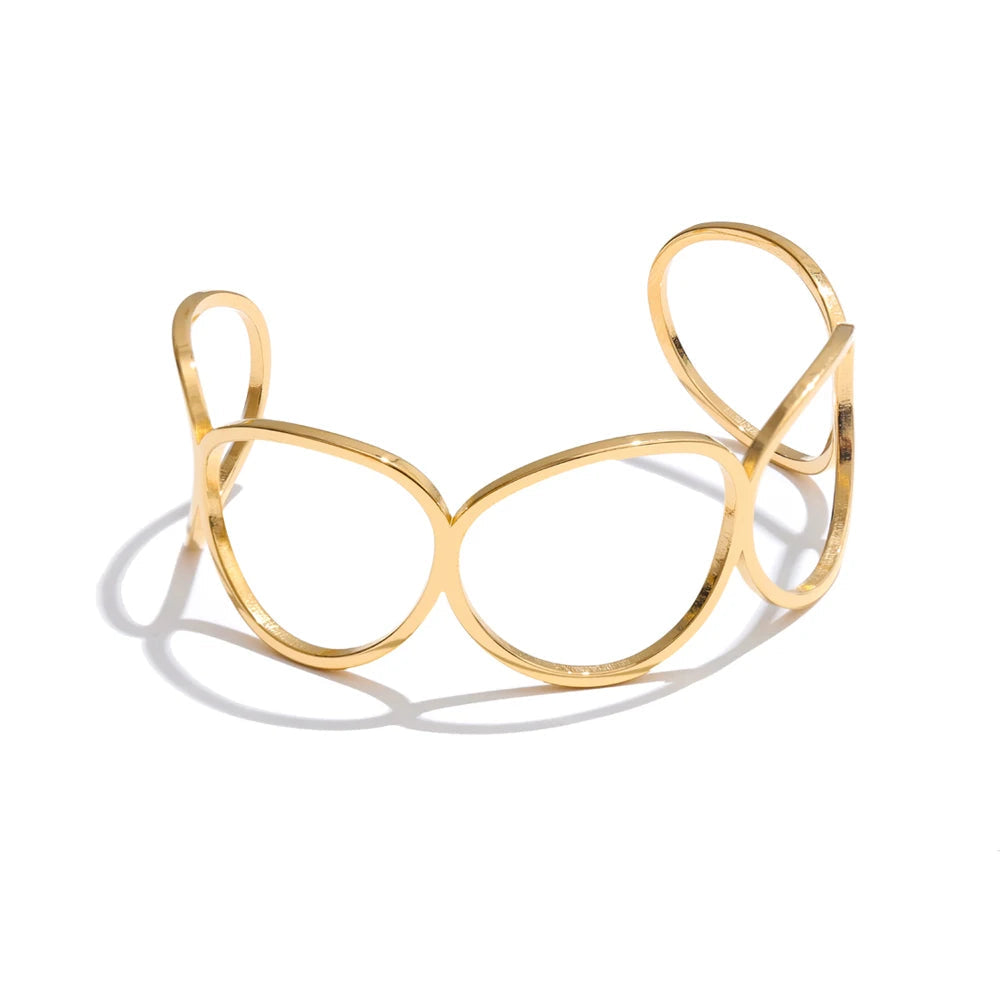 Yhpup ajustável minimalista aço inoxidável oco manguito pulseira distintivo geométrico popular jóias atacado novo