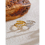 Yhpup requintado aço inoxidável bling zircônia cúbica flor anel ajustável para mulheres moda brilhante dedo jóias novo