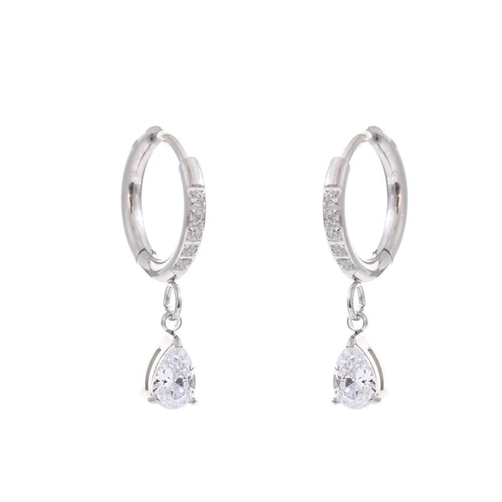 Zalzani Brincos de Argola com Zircônia Cúbica e Flor