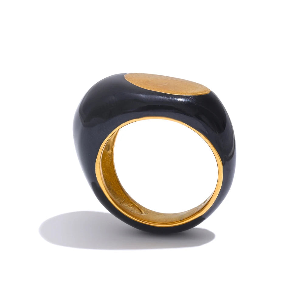 Yhpup 6789 #   Aço inoxidável preto esmalte geométrico 316l anel exclusivo textura minimalista à prova dwaterproof água dedo jóias incomuns novo