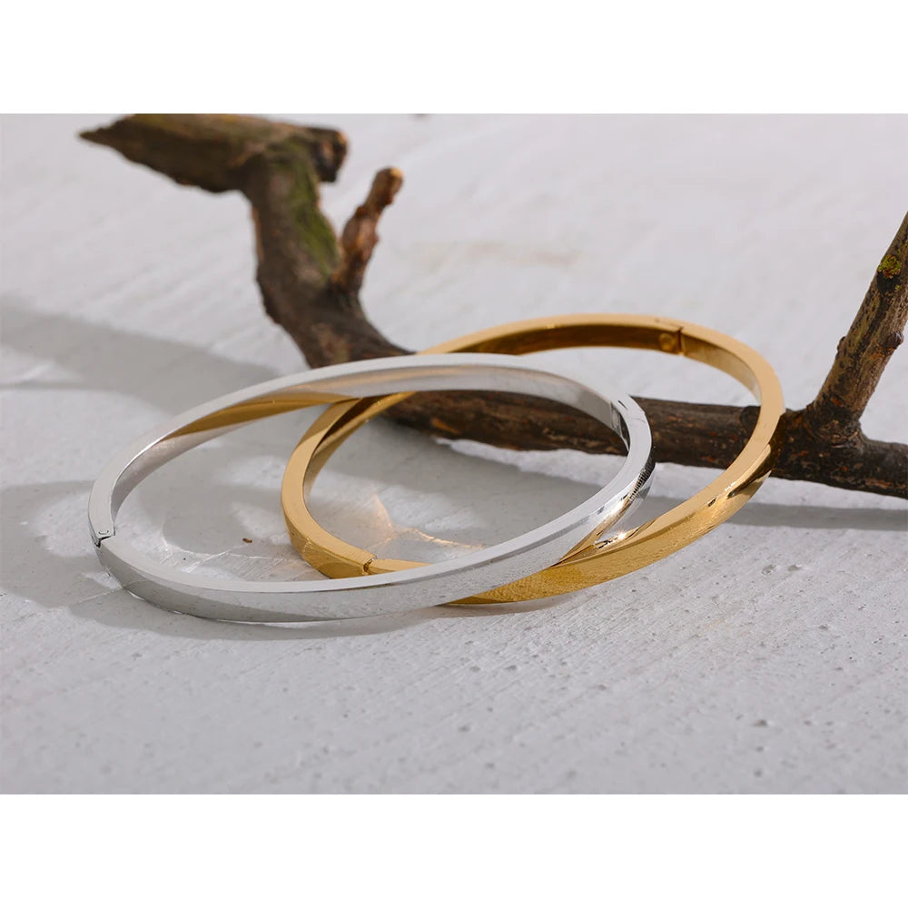 Yhpup 60mm à prova dwaterproof água 316l aço inoxidável redondo suave pulseira feminina minimalista 18k cor de ouro textura charme jóias