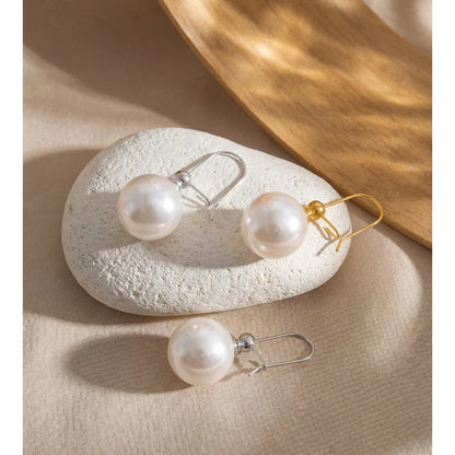 Brincos Redondos de Pérolas Simuladas Coreanas em Aço Inoxidável Yhpup para Mulheres, Cor Ouro Platina, Revestimento PVD, Joias Diárias Populares e Elegantes