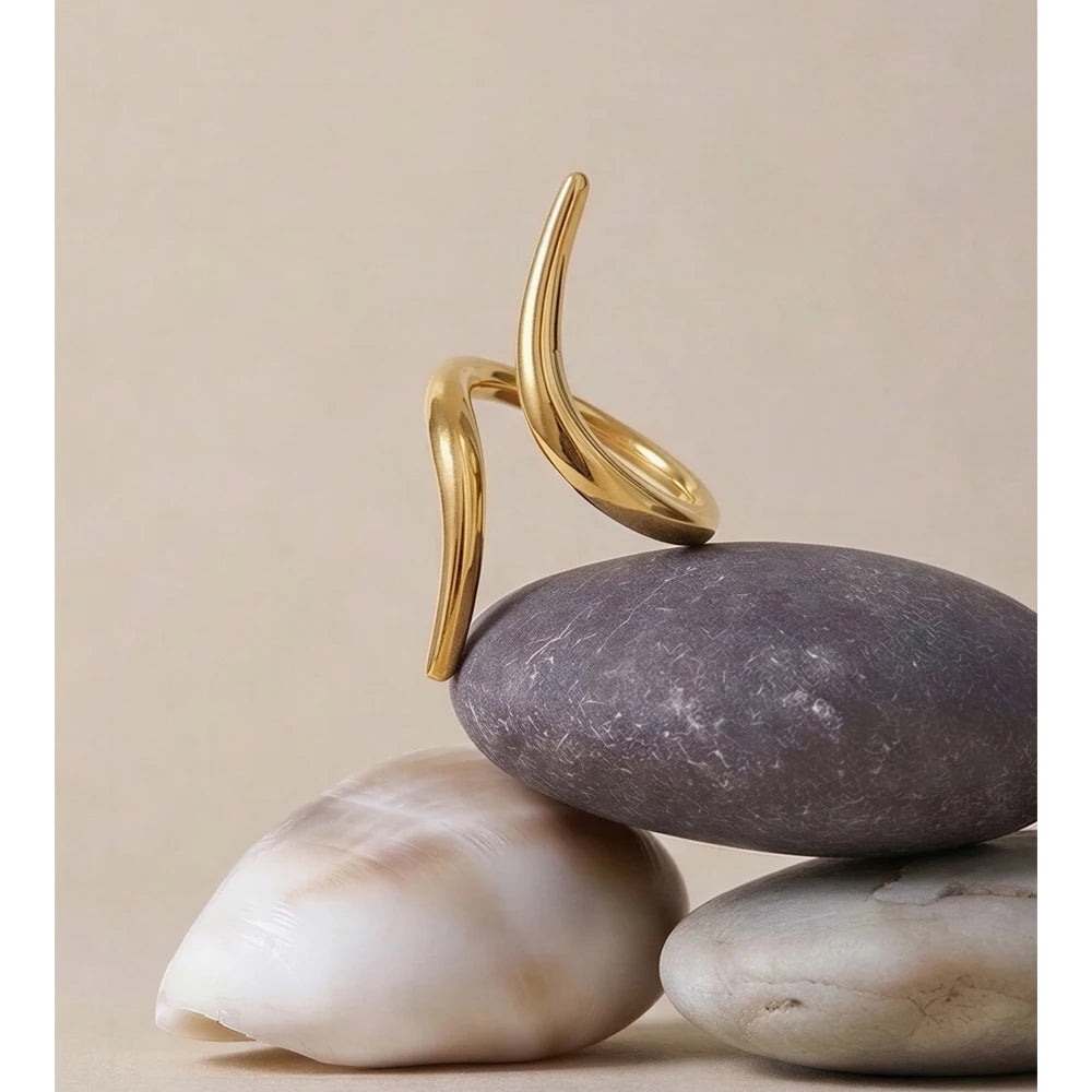 Anel Minimalista Ajustável em Aço Inoxidável Yhpup, Cor Platina Dourada 16K, Revestido em PVD, Joia Casual para Uso Diário, Presente