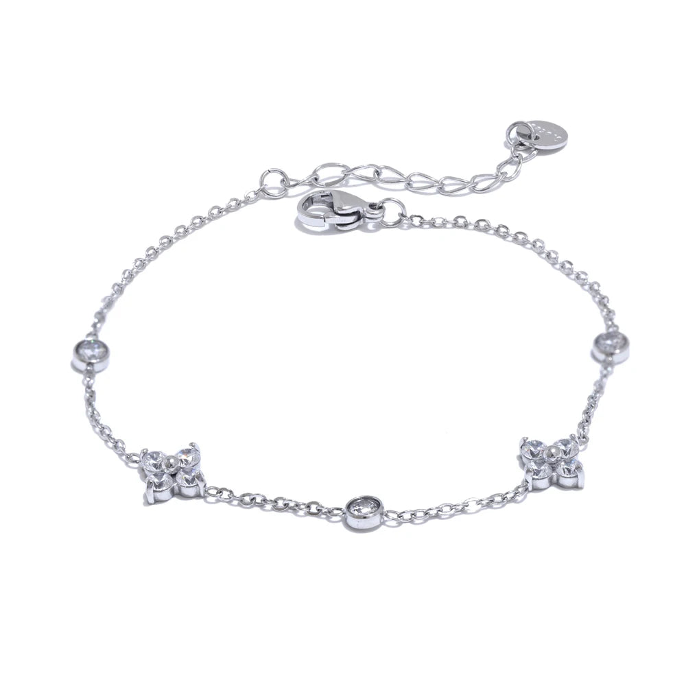Pulseira Flor de Zircônia Cúbica Banhada a Ouro | Zalzani