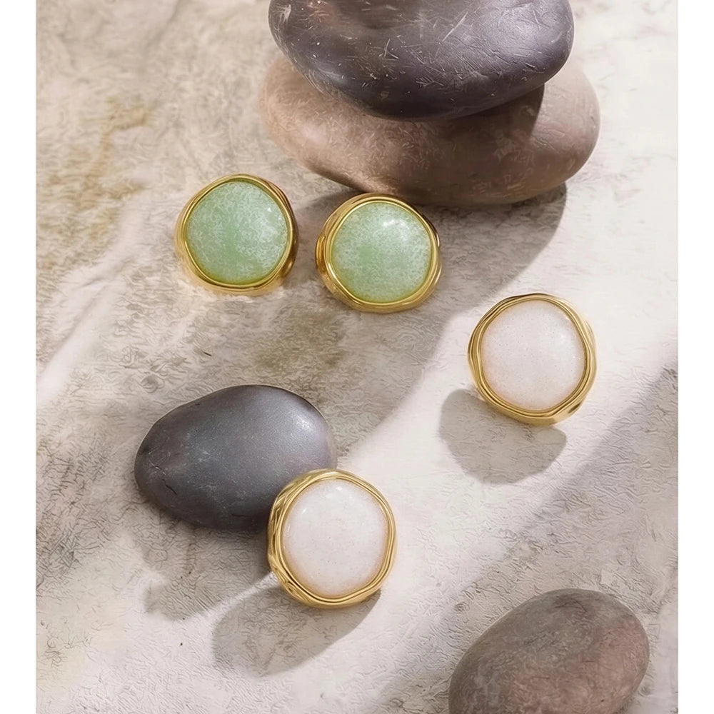 Brincos Redondos de Aço Inoxidável e Resina Acrílica Branca e Verde Yhpup 2026 - Nova Joia Popular de Moda Primavera Verão para Presente