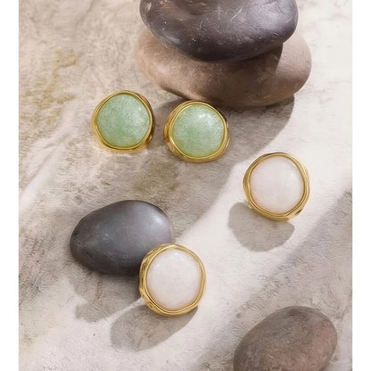 Brincos Redondos de Aço Inoxidável e Resina Acrílica Branca e Verde Yhpup 2026 - Nova Joia Popular de Moda Primavera Verão para Presente