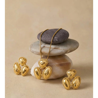Conjunto de Colar e Brincos de Aço Inoxidável Yhpup com Pingente de Metal, Banhado a PVD 16K, Joias Elegantes, Únicas e Distintivas, à Prova d'Água