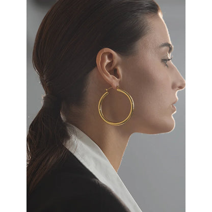 Yhpup minimalista grande elegante metal redondo oco hoop brincos anti alérgico 316l aço inoxidável na moda simples orelha jóias