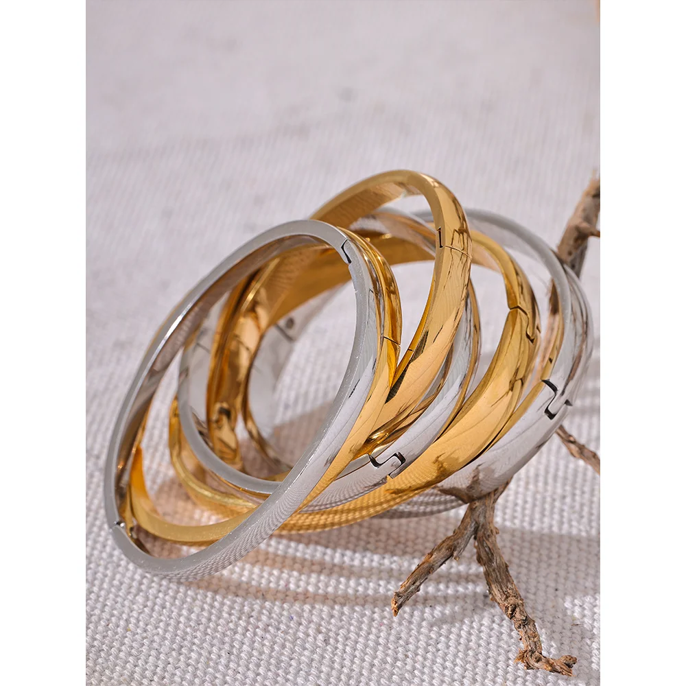 Yhpup 60mm à prova dwaterproof água 316l aço inoxidável redondo suave pulseira feminina minimalista 18k cor de ouro textura charme jóias