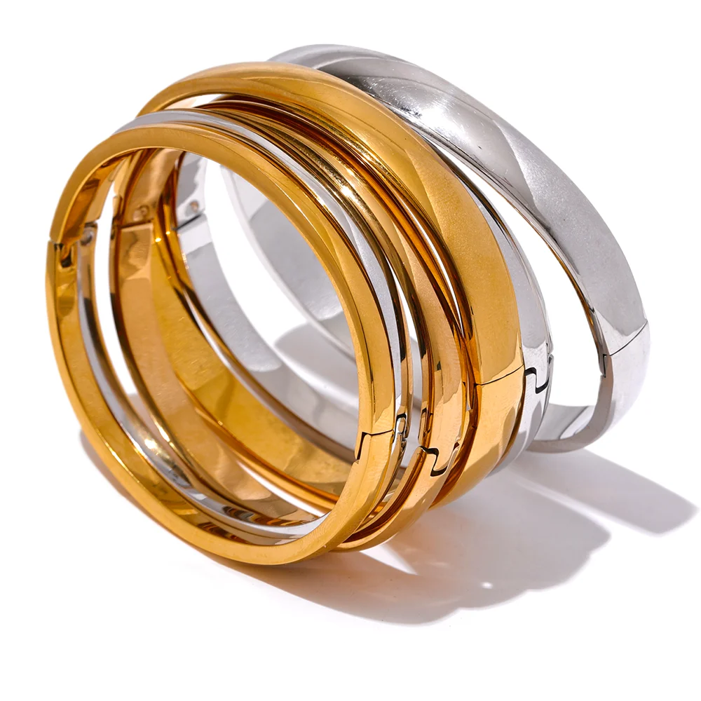 Yhpup 60mm à prova dwaterproof água 316l aço inoxidável redondo suave pulseira feminina minimalista 18k cor de ouro textura charme jóias