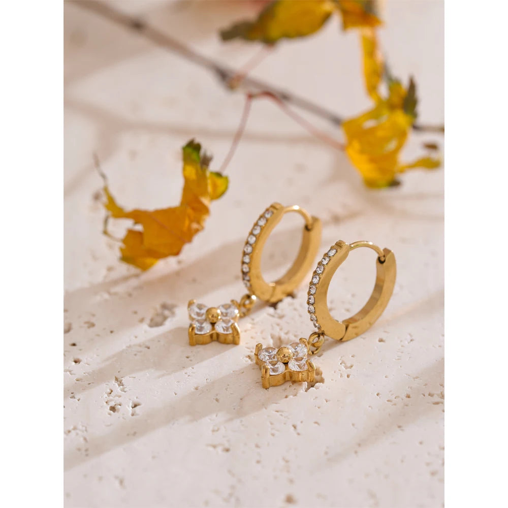 Yhpup delicado zircônia cúbica coração gota de água flor brincos de argola de aço inoxidável premium joias diárias 2025