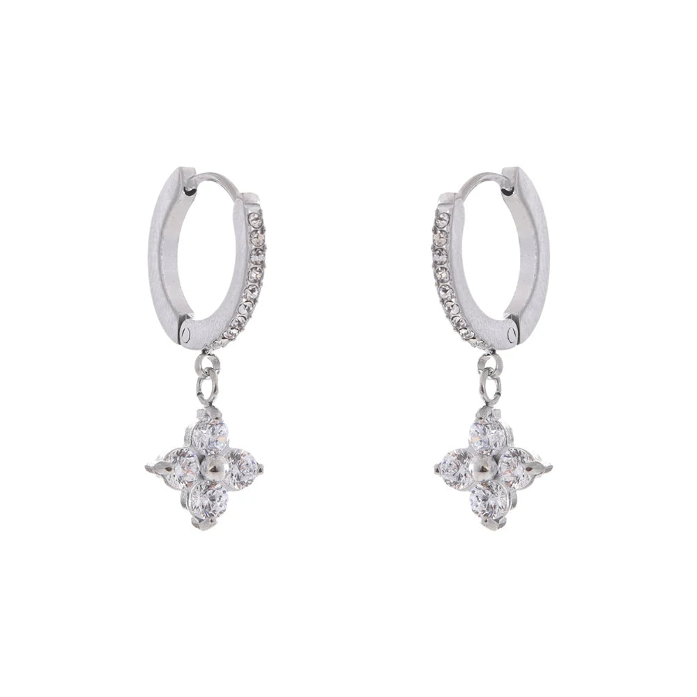 Zalzani Brincos de Argola com Zircônia Cúbica e Flor