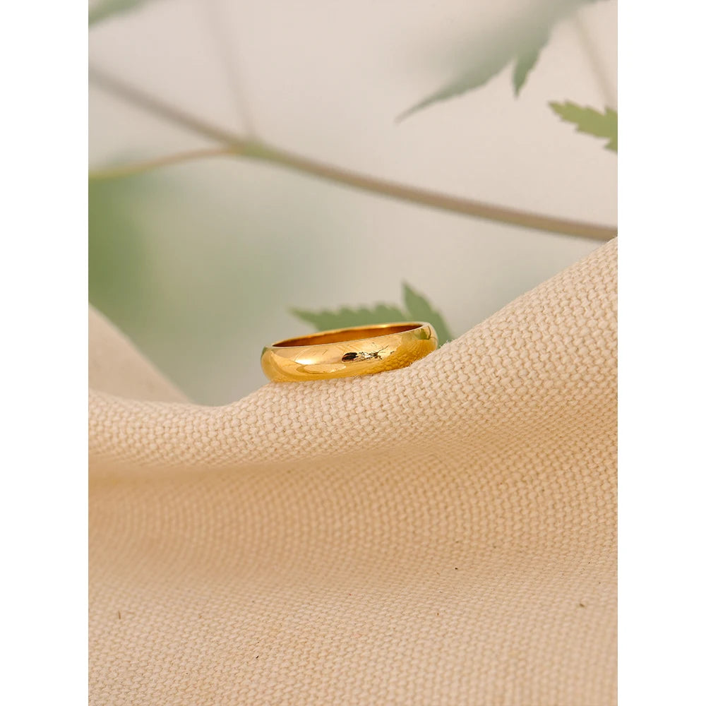 Yhpup 6789 #   Diário clássico moda aço inoxidável suave brilhante anel 18k banhado a ouro jóias hipoalergênicas de alta qualidade banhado