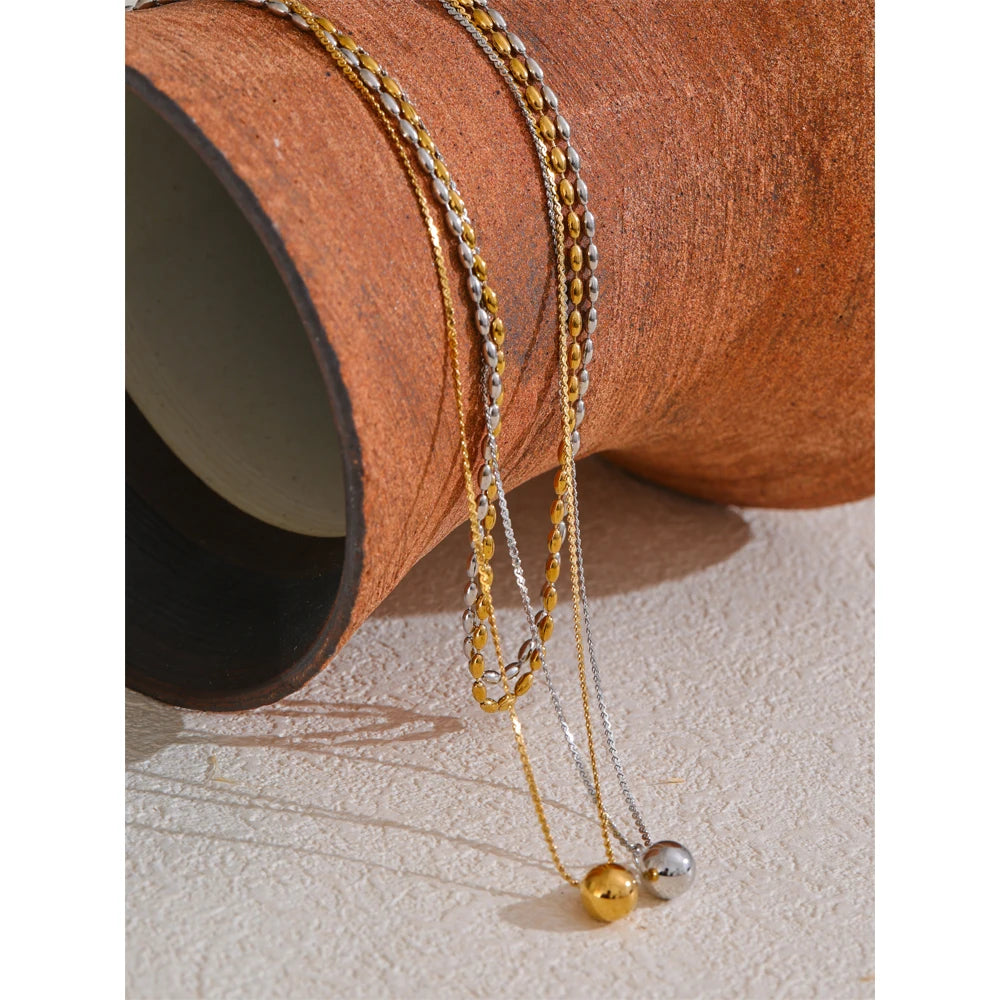 Yhpup popular aço inoxidável dupla camada corrente sobreposição colar gota contas chegadas diárias jóias resistente à água