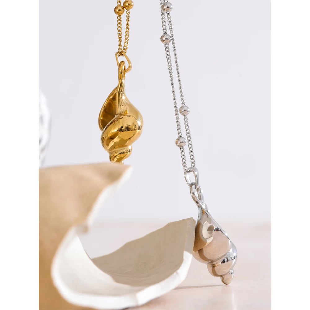 Yhpup 2025 verão oceano estilo metal concha pingente colar distintivo aço inoxidável férias moda jóias novo