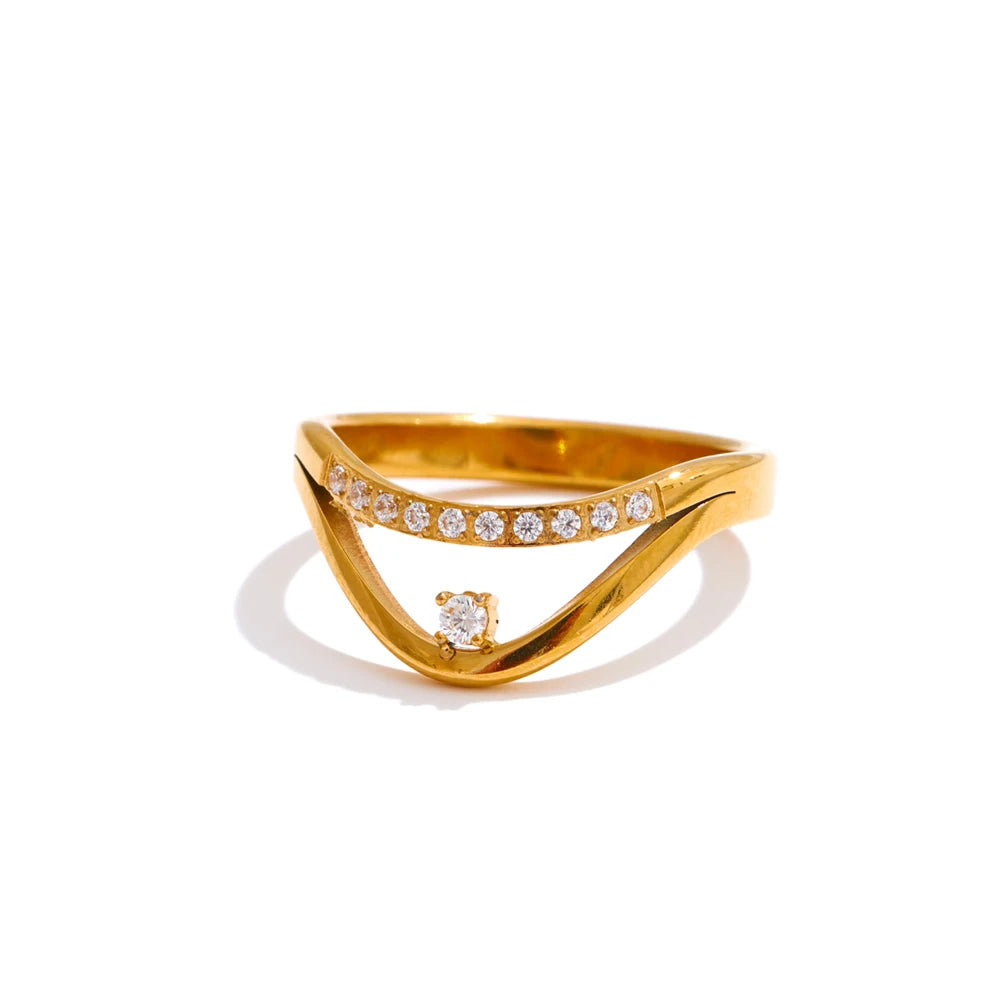 Anel Delicado com Zircônia Cúbica Banhado a Ouro 18K | Zalzani