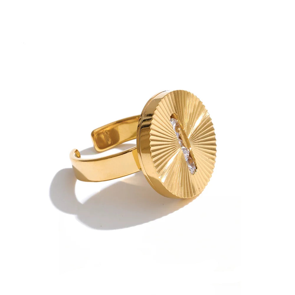 Anel Aberto de Aço Inoxidável Yhpup Fashion com Zircônia Cúbica Deslizante e Revestimento Dourado PVD – Joia para Dedo