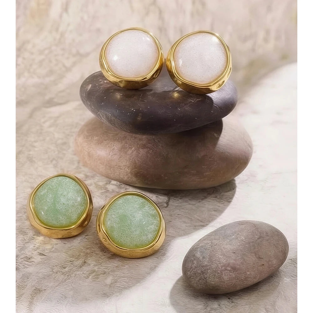 Brincos Redondos de Aço Inoxidável e Resina Acrílica Branca e Verde Yhpup 2026 - Nova Joia Popular de Moda Primavera Verão para Presente