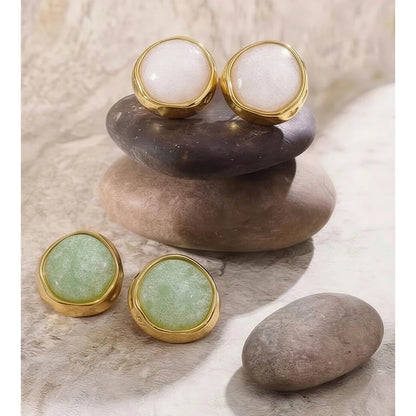 Brincos Redondos de Aço Inoxidável e Resina Acrílica Branca e Verde Yhpup 2026 - Nova Joia Popular de Moda Primavera Verão para Presente