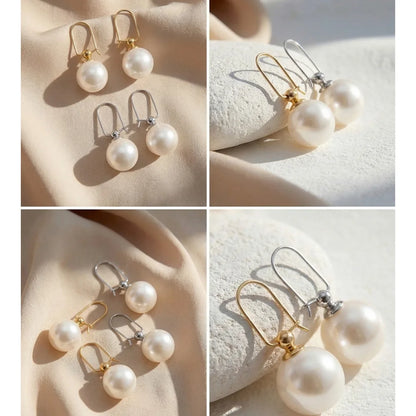 Brincos Redondos de Pérolas Simuladas Coreanas em Aço Inoxidável Yhpup para Mulheres, Cor Ouro Platina, Revestimento PVD, Joias Diárias Populares e Elegantes