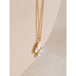 Yhpup requintado natural concha zircão borboleta pingente colar para mulheres de aço inoxidável estilo coreano delicado jóias presente