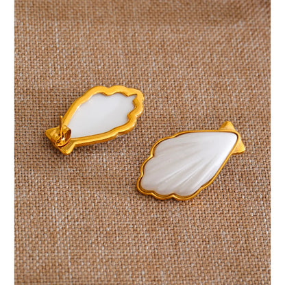 Brincos de Aço Inoxidável Yhpup com Imitação de Pérola em Formato de Concha, Brincos de Declaração de Moda, Joias Banhadas a Ouro PVD