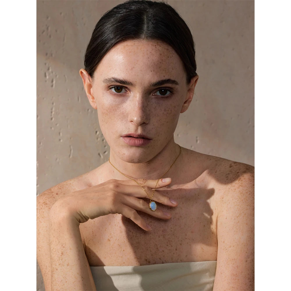 Yhpup pingente de pedra de opala natural, colar fashion para mulheres, aço inoxidável, joias populares de alta qualidade, presente à prova d'água