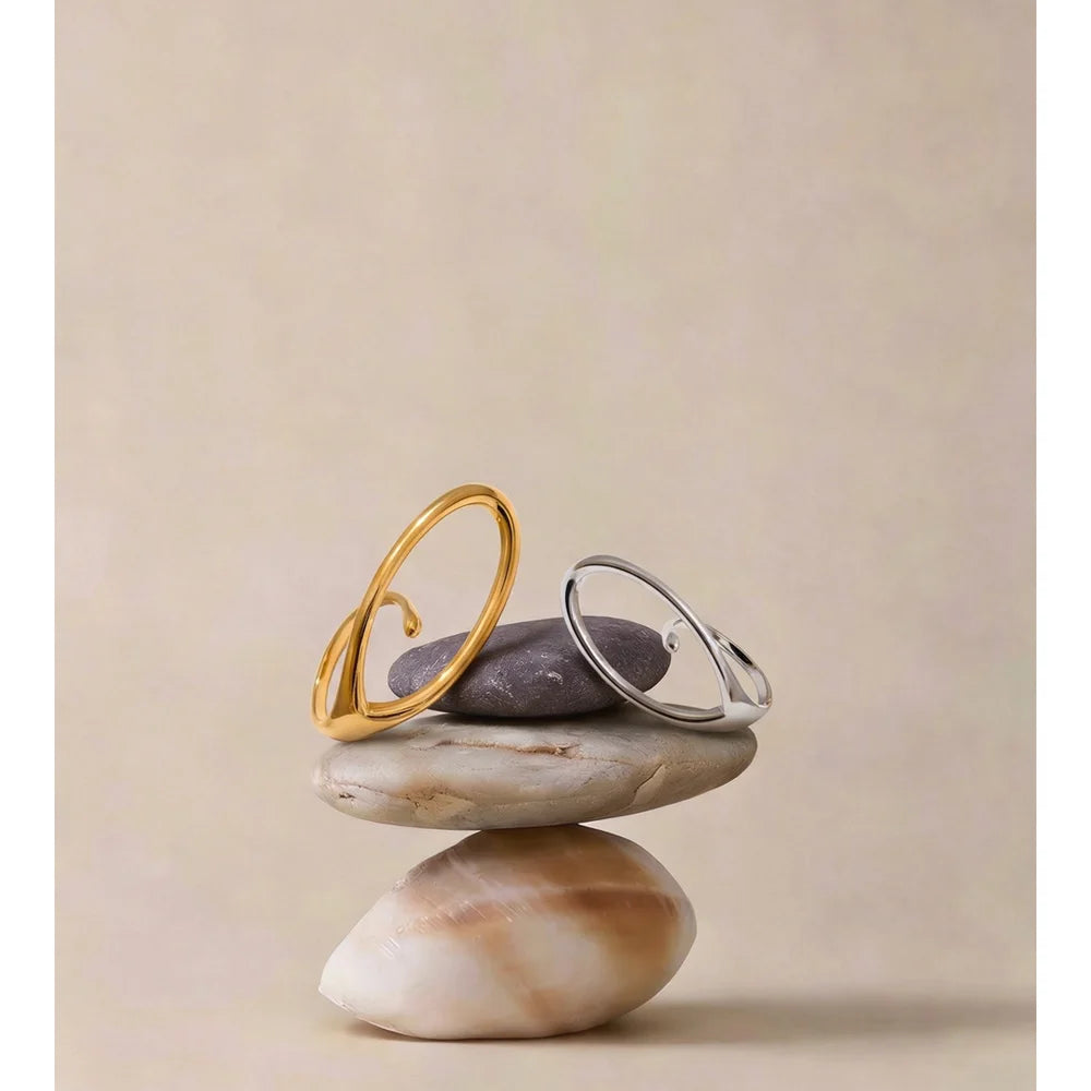 Anel Ajustável Oco Geométrico Oval de Aço Inoxidável Yhpup 2026 para Mulheres – Joia de Dedo Elegante, Exclusiva e Minimalista, Presente de Moda