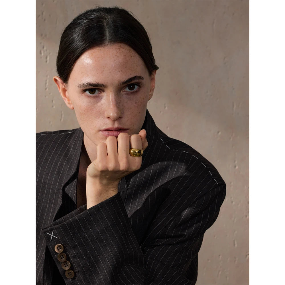 Yhpup 6789 #   Alta qualidade texturizado minimalista aço inoxidável brilhante metal liso anel robusto 18k pvd banhado clássico jóias presente