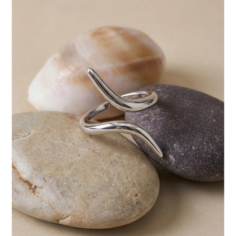 Anel Minimalista Ajustável em Aço Inoxidável Yhpup, Cor Platina Dourada 16K, Revestido em PVD, Joia Casual para Uso Diário, Presente
