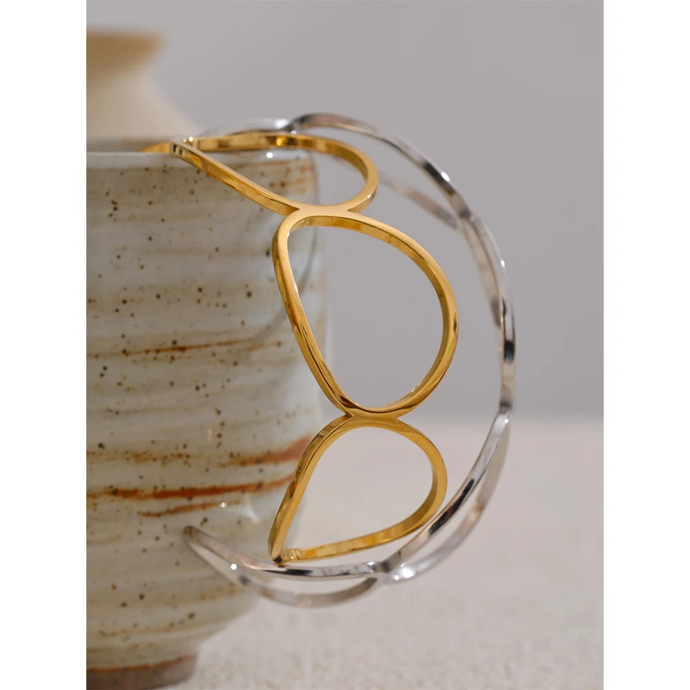 Yhpup ajustável minimalista aço inoxidável oco manguito pulseira distintivo geométrico popular jóias atacado novo